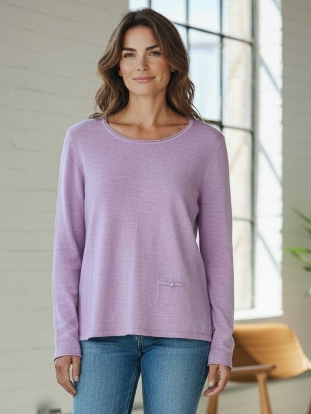 J. Jill Lavender Linen/Cotton Scoop-Neck Long Sleeve Top